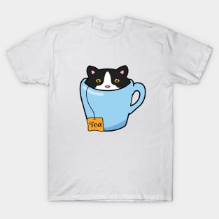 Cute tuxedo cat sitting in a cup of tea T-Shirt